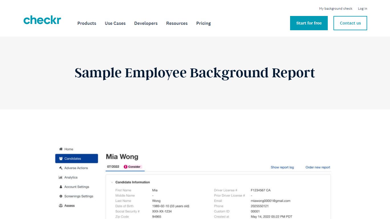 Sample Employee Background Report | Checkr